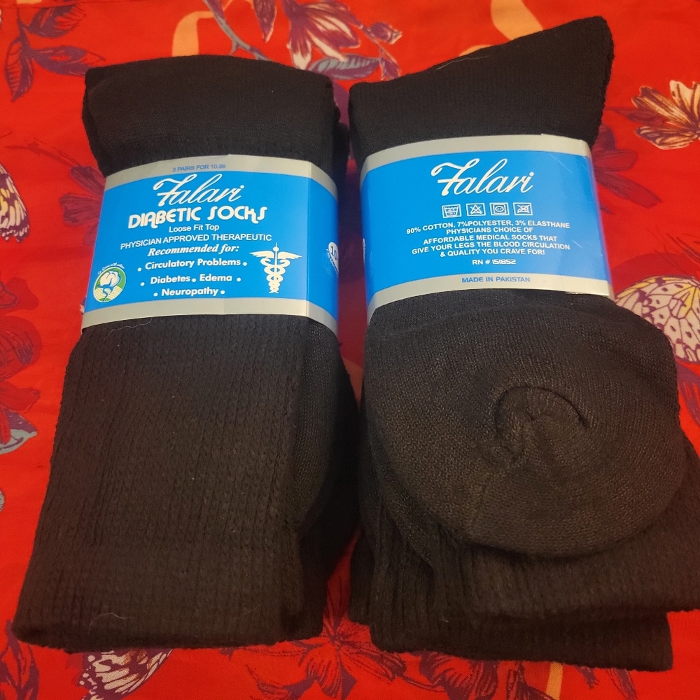 Falari Diabetic Socks 6 Pairs Black XL Size 10-13 New